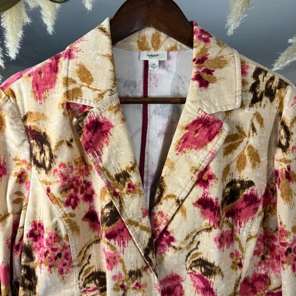 J. Jill Women’s Tan and Floral Corduroy Long Sleeve Blazer - Picture 7 of 9